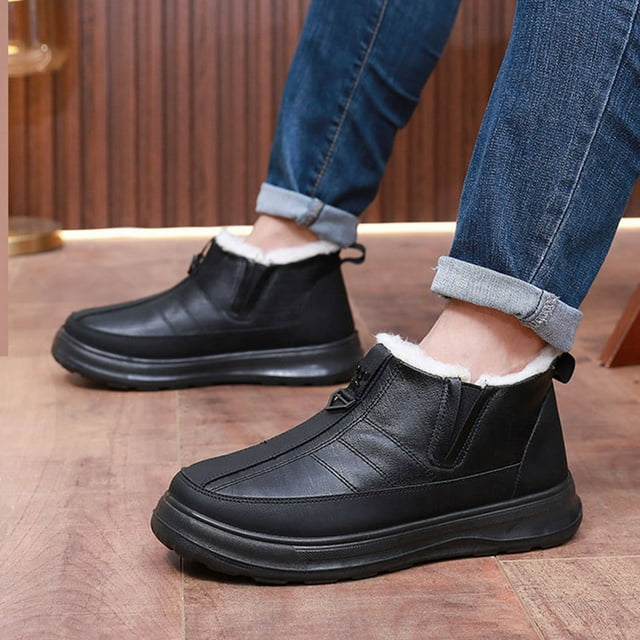 Black Winter Waterproof Boots For Men With Velvet Thick Warm Interior And Soft Sole No Tired Design For Outdoor Use In Fall And Winter Seasons