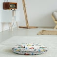 thumbnail image 3 of Rain Round Floor Cushion with Handle, Continuous Couple Under Umbrella Lettering Park Theme Leaves on Plain Backdrop, Pillow for Living Room & Dorms, 18" Round, White Multicolor, by Ambesonne, 3 of 4