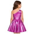thumbnail image 4 of Raenseen Girls Shiny Party Dress With Belt One Shoulder A Line Summer Dress Patent Leather Look Modern Jazz Dance Outfits Hot Pink 8, 4 of 7