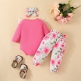 thumbnail image 3 of URMAGIC 3pcs Baby Girls Romper Set Long Sleeve Bodysuit Romper Floral Trousers Headband Casual Fall Clothes Infant Outfit, 3 of 4