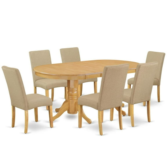 East West Furniture Vancouver 7-piece Wood Dining Set in Oak/Dark Khaki
