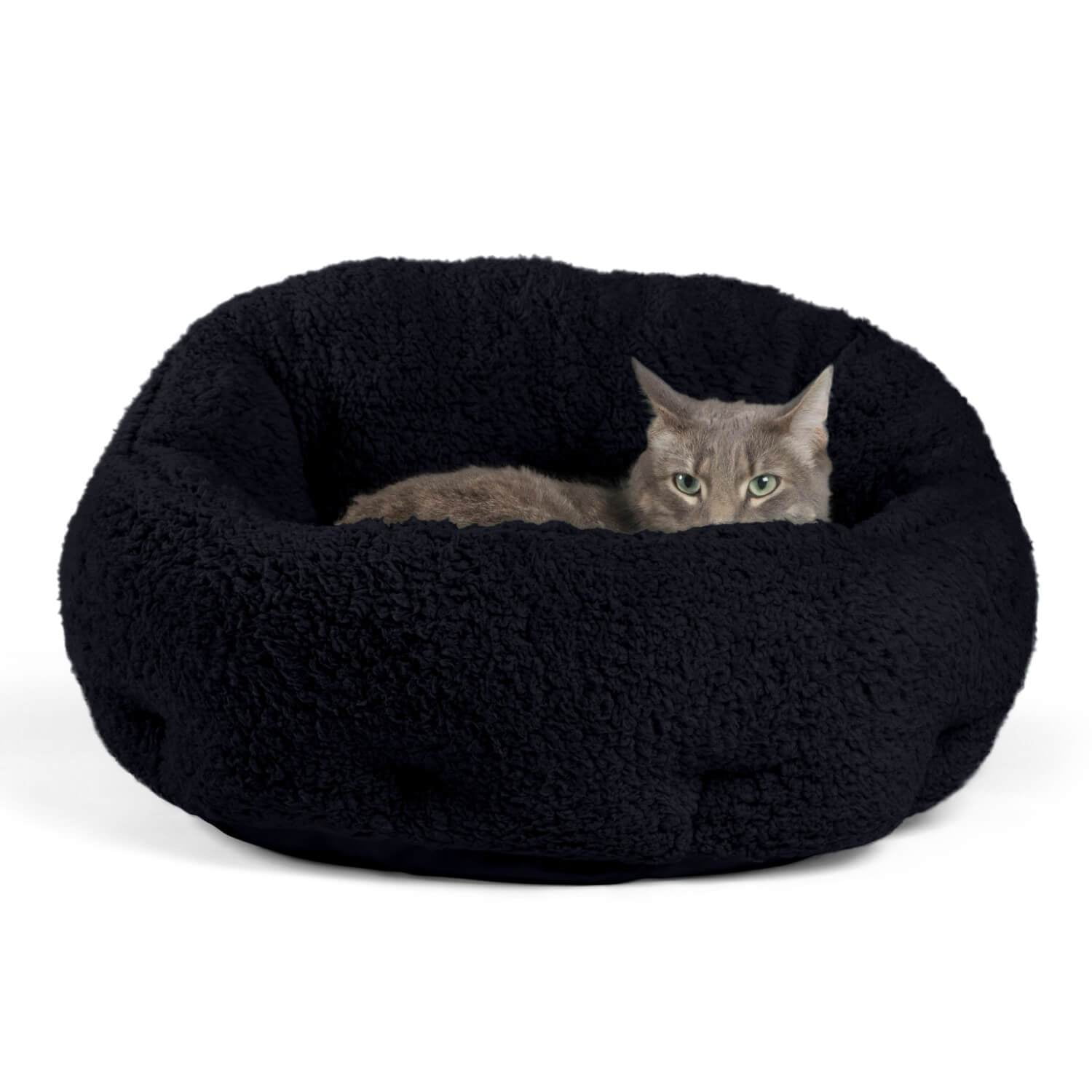 Photo 1 of Best Friends by Sheri OrthoComfort Sherpa Bolster Cat & Dog Bed, Black, Standard