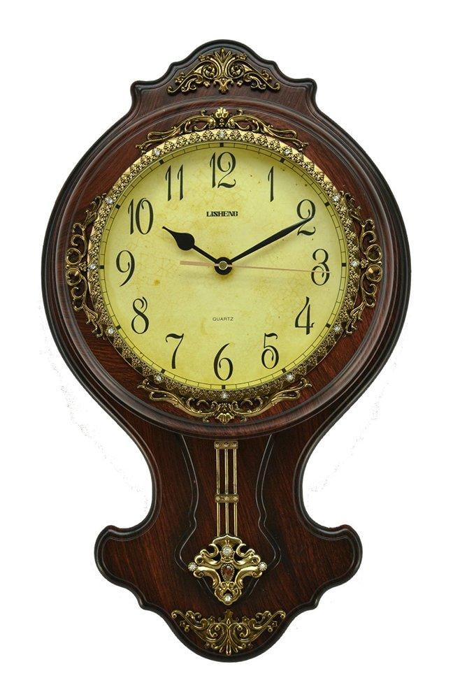 (D) Elegant Wall Clock 21 x 12 inches with Pendulum Mechanism Walmart