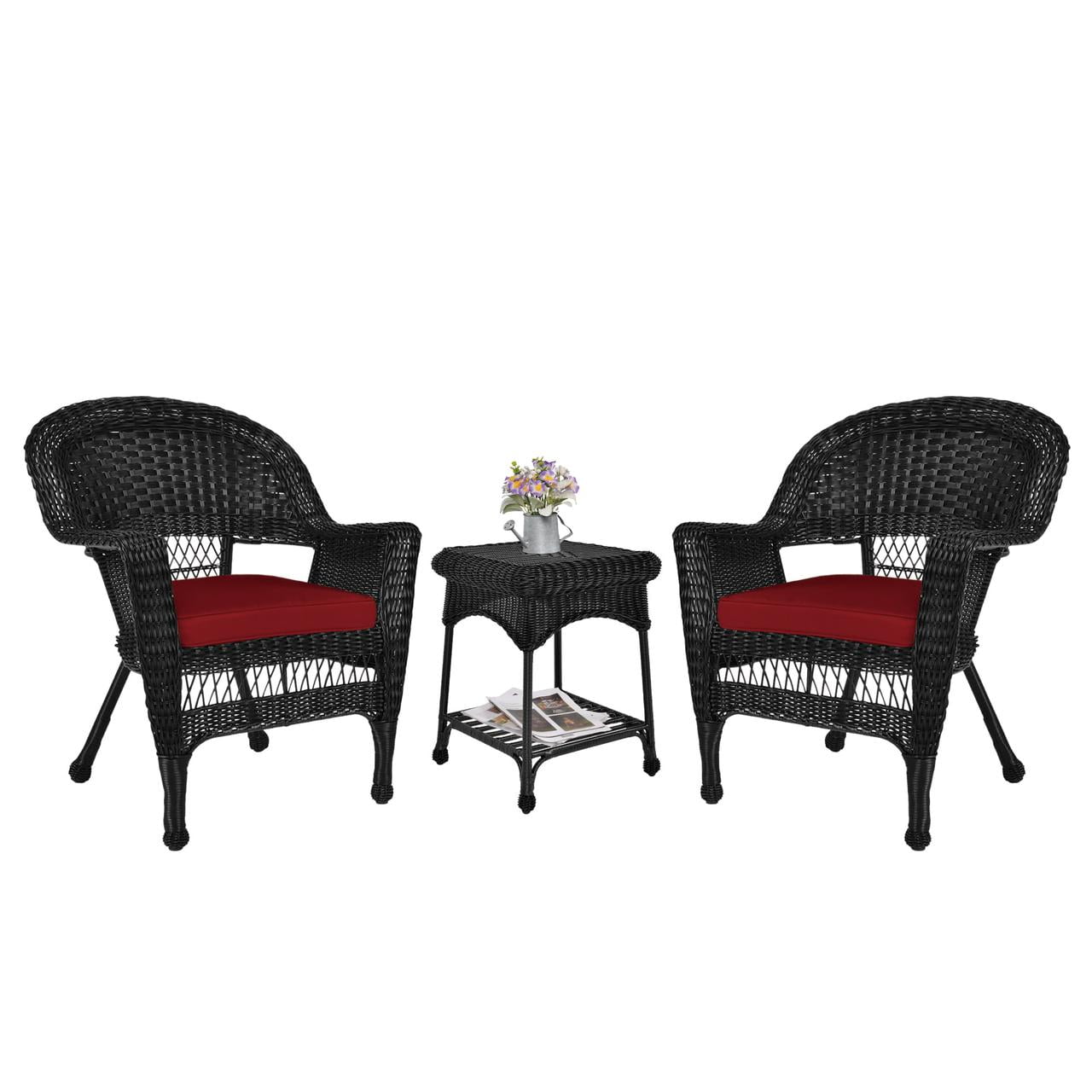Jeco Wicker Patio End Table in Black