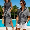 thumbnail image 4 of Jeiento His and Hers Matching Outfits Mens Summer Shirts Hawaiian Dress for Women Business Maxi Dress Coconut Tree Summer Sleeveless Work Pencil Skirt Matching Cruise Outfits for Couples, Gray, 4 of 7