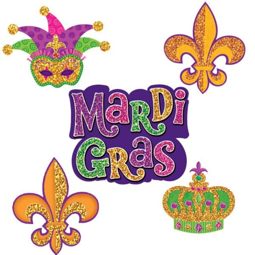 Mardi Gras 10 Mini Cutouts 7, 6, 4 inch Cutouts Paper Party Decorations