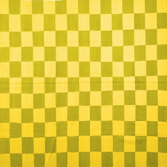 Ahgly Company Indoor Square Checkered Yellow Modern Area Rugs, 8' Square