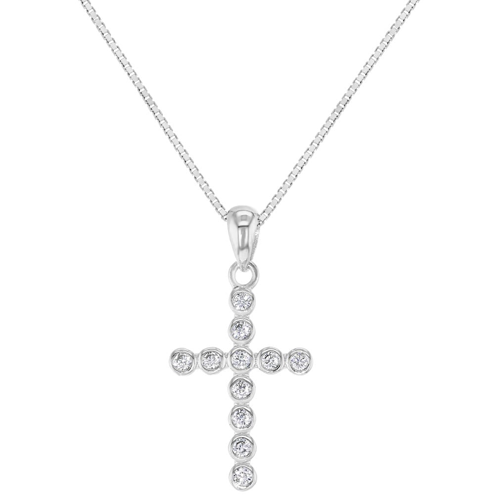 925 Sterling Silver Cross Necklace Girls Kids Christening Pendant 925 Sterling Silver Cross Necklace Girls Kids Christening Pendant Clear Cz 16