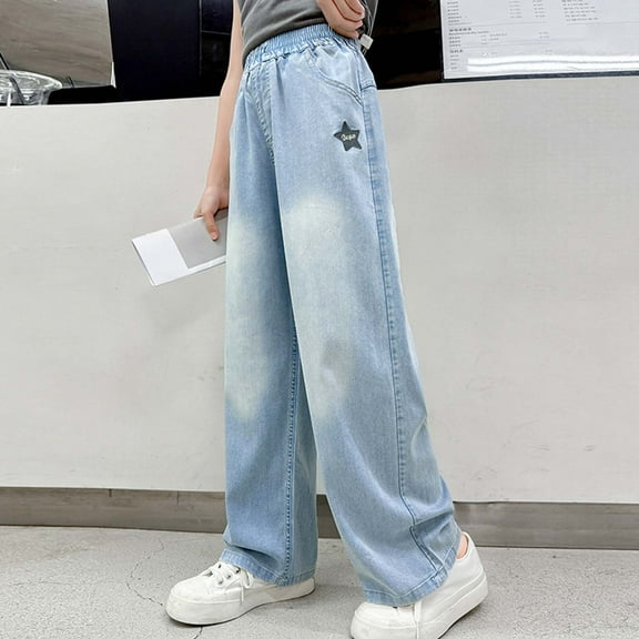 Girls Jeans High Waist Wide Leg Pants Teen Clothing Juniors Jeans 5-6 Years Girls Fashion