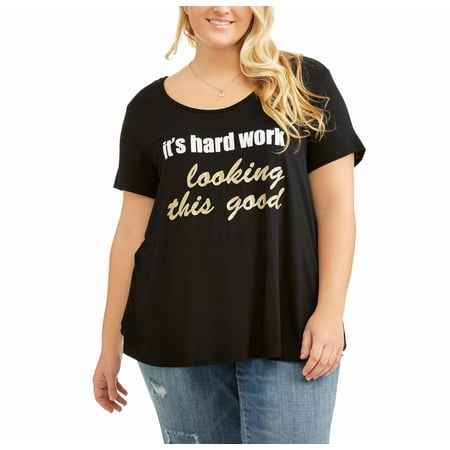 Eye Candy Juniors' Plus Short Sleeve Criss Cross Back "It's Hard Work" Tee