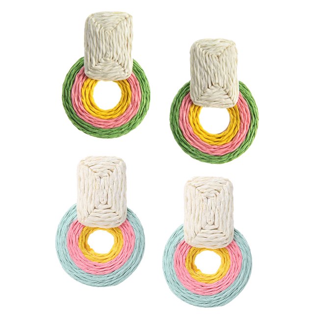 2 pares de pendientes de rafia lindos pendientes de ratán pendientes de paja pendientes colgantes de verano para mujeres adolescentes y niñas