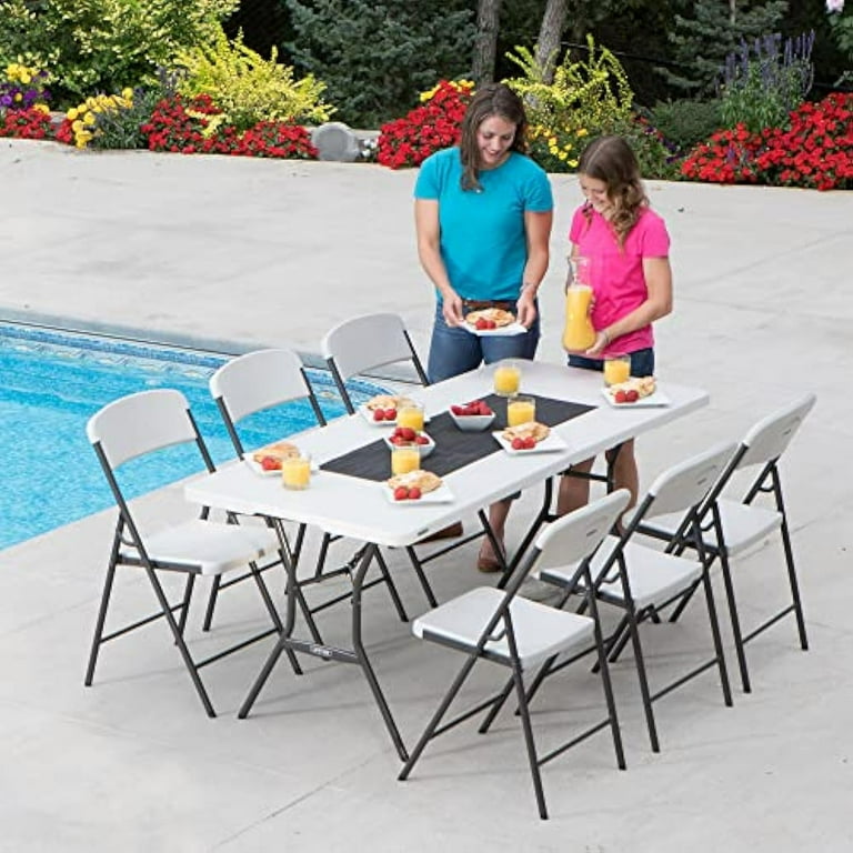 Lifetime Sturdy 6 Ft. White Granite Fold-In-Half Table, Indoor