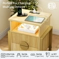 thumbnail image 5 of LGHM 2 Drawer Nightstands with Charging Station & LED Lights, Modern Fluted Bedside Tables End Table for Bedroom, Living Room, Oak, 5 of 10