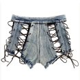 thumbnail image 4 of Women High Waisted Strappy Denim Shorts Sexy Up Ripped Hole Tassel Jean Shorts Stretch Casual Denim Hot Shorts Clearance Sales, 4 of 7