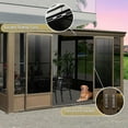 thumbnail image 3 of TOTAL Outdoor 10'x12' All-Season Sunroom Gazebo with Steel Roof, PVC Screen, Front & Side Door, Brown, 3 of 9