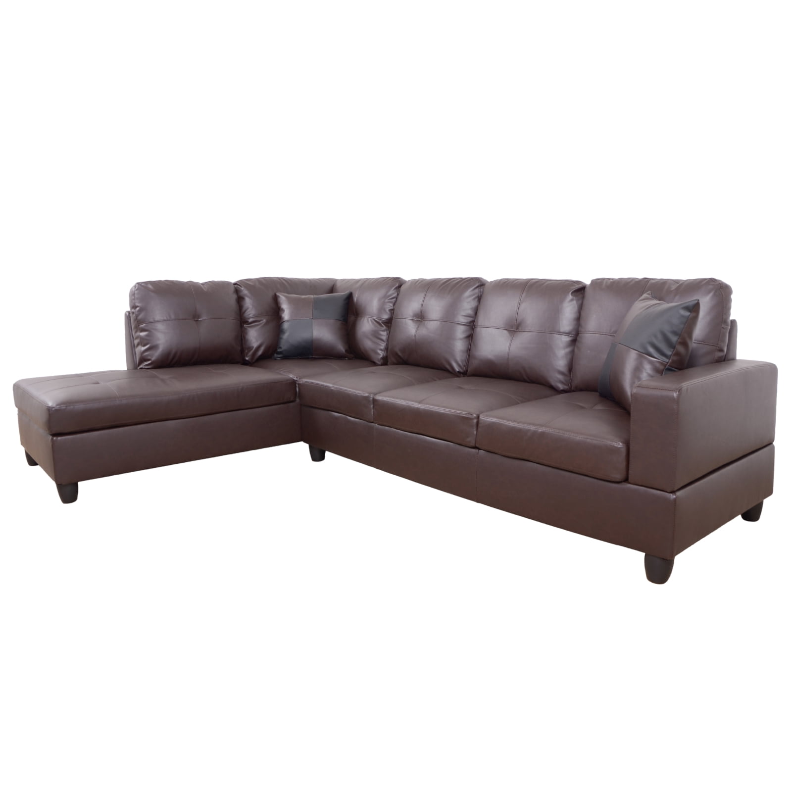 Hommoo Faux Leather L-Shaped Sectional Sofa, Living Room Furniture Sets, Modern 4-Seat Couches and Sofas Set for Home& Office, Brown(No Ottomans)