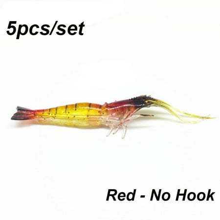 5Pcs/Lot Fishy Smell Sea Fishing Creative Soft Single Hook Hook Worm Silicone Shrimp Fake Bait Silicone Prawn Lure RED - NO HOOK