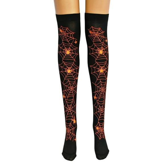YIGSECU Spiderweb Print Stockings for Women Halloween Cosplay Hosiery Thigh High Socks