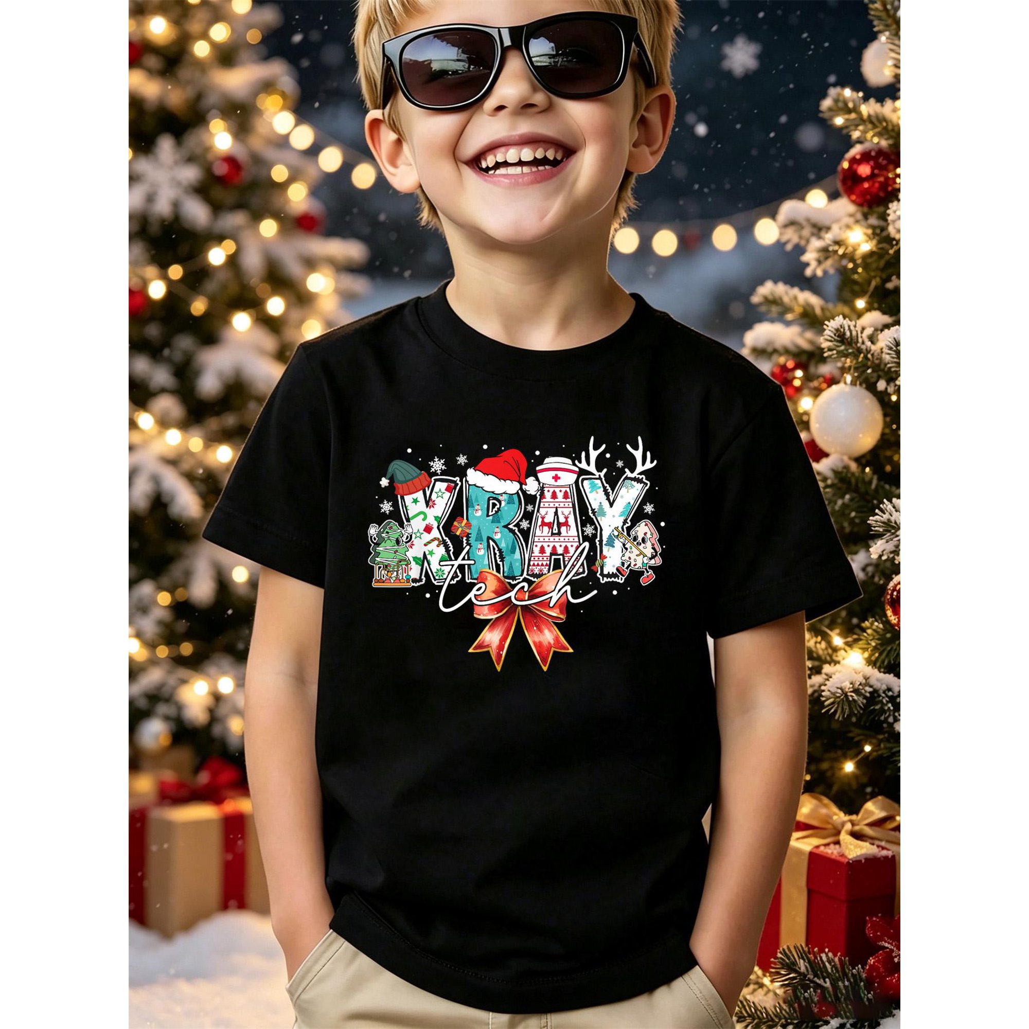 Xray Tech Christmas Coquette Bow Rad Tech Radiology Kids T-Shirt
