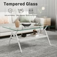 thumbnail image 4 of Modern Rectangle Coffee Table with Tempered Glass Top & White Metal Legs,Stylish Living Room Center Table, Transparent Glass, 220lb Capacity, 4 of 6