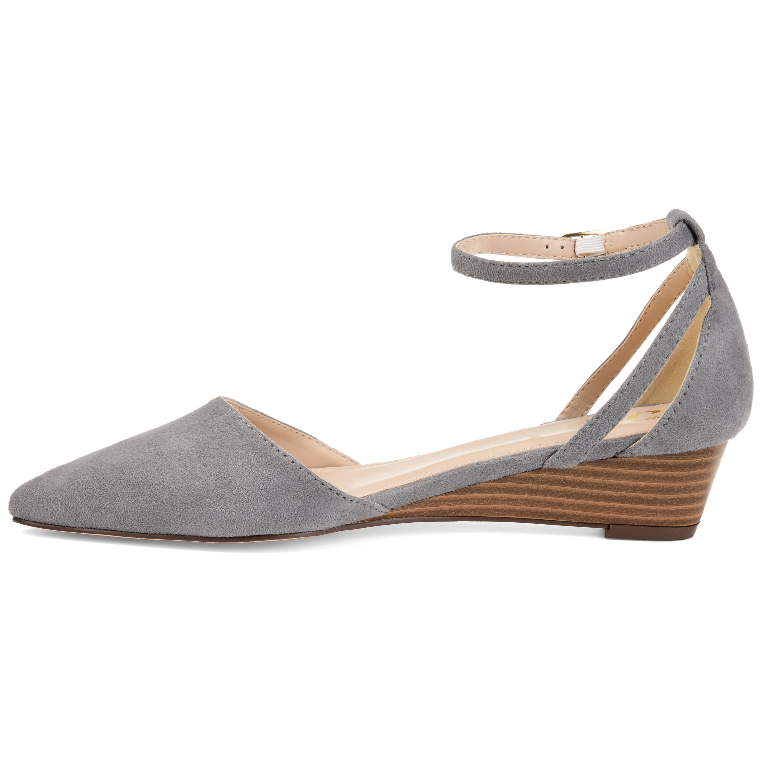 Journee Womens Arkie Buckle Pointed Toe Sliver Wedge