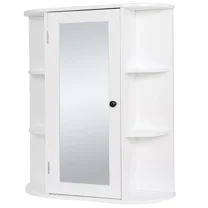 SuperDeal Wall Mounted Cabinet Bathroom Storage Organizer Single Door Medicine Cabinet with Mirror White