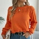 thumbnail image 5 of Suéter de cuello redondo para mujer, color liso, manga larga, cuello redondo, poliéster, 5 of 8