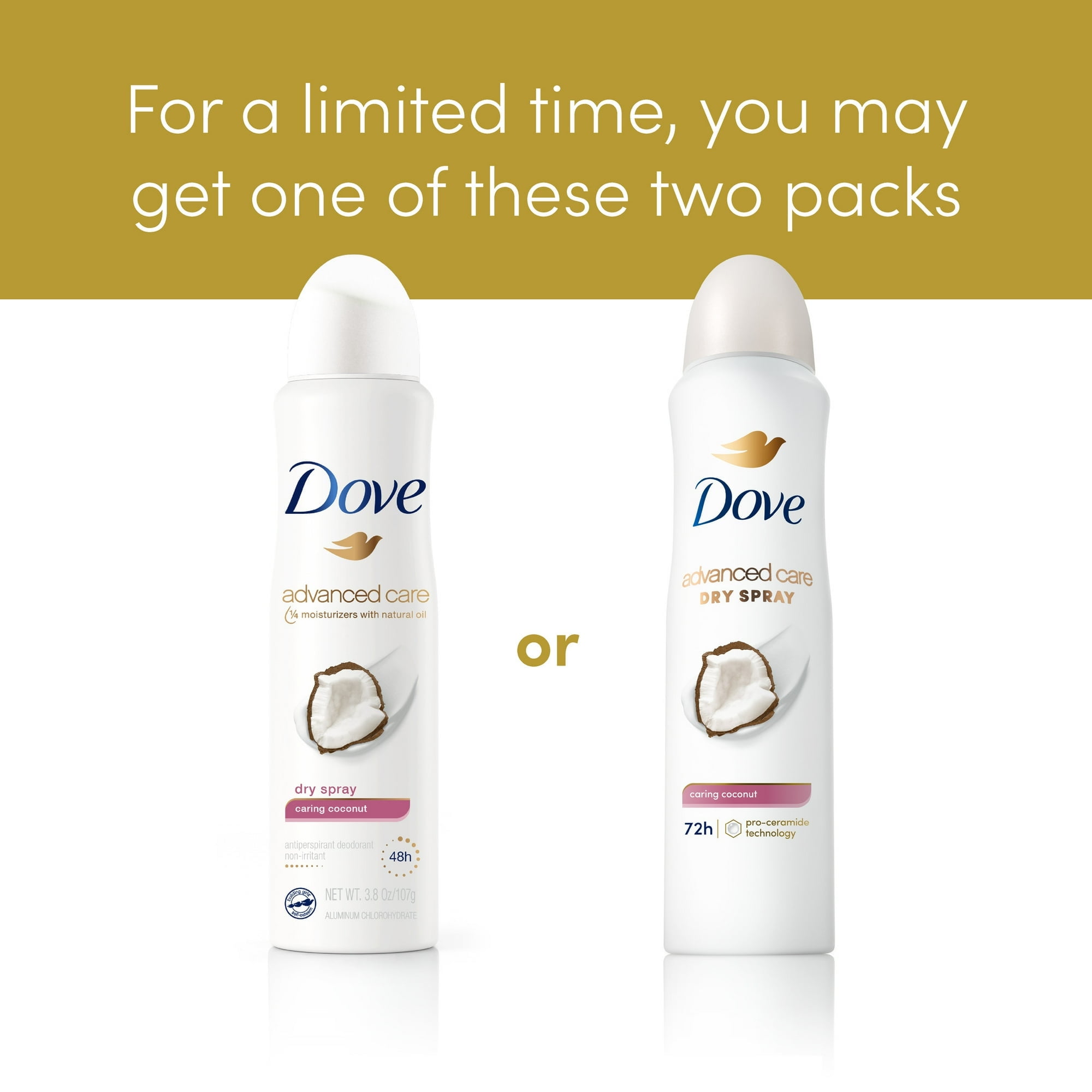 Dove Advanced Care Women's Antiperspirant Deodorant Dry Spray Twin Pack, Caring Coconut, 3.8 oz ( 2 pack )