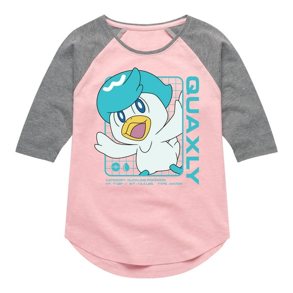 Pokémon  - Quaxly Stats - Youth Girls Raglan Graphic T-Shirt