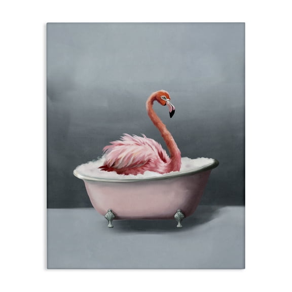 Stupell Industries Flamingo in Bathtub Bath & Laundry Painting Wrapped Canvas Art Print Wall Art, 16 x 20