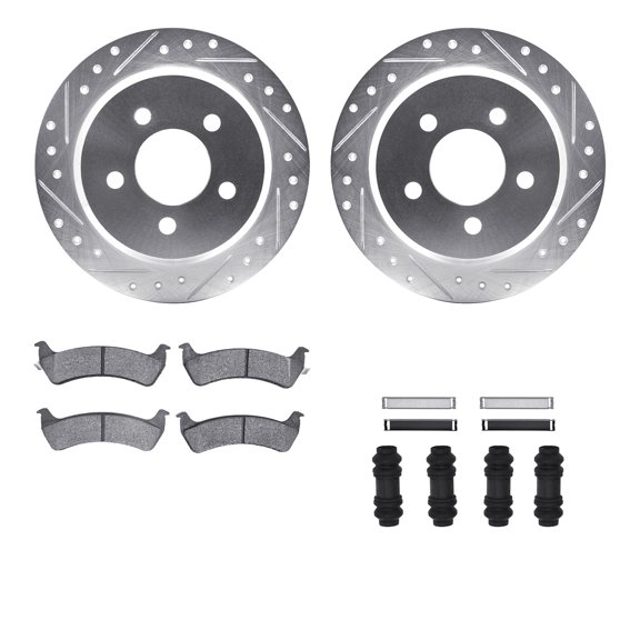 Dynamic Friction Company Rear Brake Rotors-Drilled and Slotted-Silver with 5000 Advanced Brake Pads includes Hardware 7512-42017
