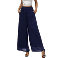 thumbnail image 6 of MLDRA Womens Dress Pants Palazzo Wide Leg Beach Trouser Chiffon Elastic Waist Culottes with Pockets Blue Size L, 6 of 6