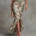 thumbnail image 5 of Morttic Women's Ruched Waist Floral Maxi Dress – V-Neck Puff Sleeve, Ruffle Hem Bodycon, Trendy Wedding Guest & Cocktail Gown Green，S, 5 of 6