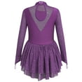 thumbnail image 2 of IBTOM CASTLE Figure Skating Dress for Girls Long Sleeve Mesh Sequin Rhinestones Ice Skating Dress Ballet Competition Dancewear 7-8 Years Purple, 2 of 8