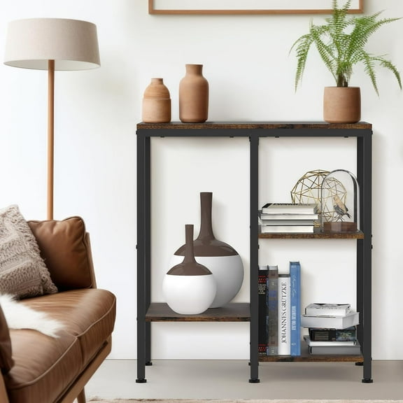 Kitchen Microwave Stand,4-Tier Adjustable Bakers Rack, Microwave Cart with Storage, Small Coffee Bar Table Appliance Shelf for Living Room,Office,Rustic Brown