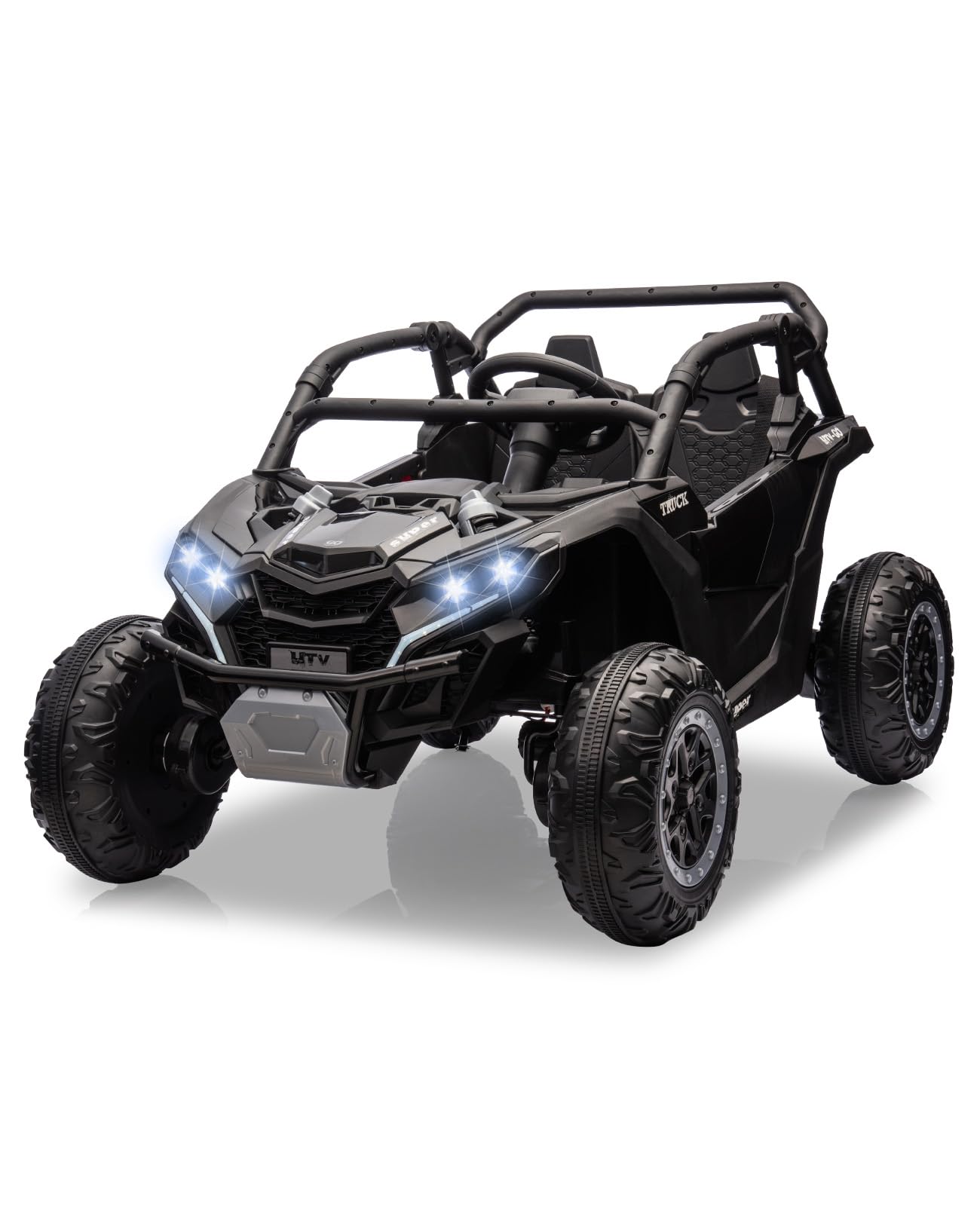 Luku 24V 2-Seater 4WD Kids Ride-On UTV, Parent Remote Control, 4 Shock Absorbers, LED Lights, Music, 3-Speed, Off-Road Electric Truck for Ages 3+