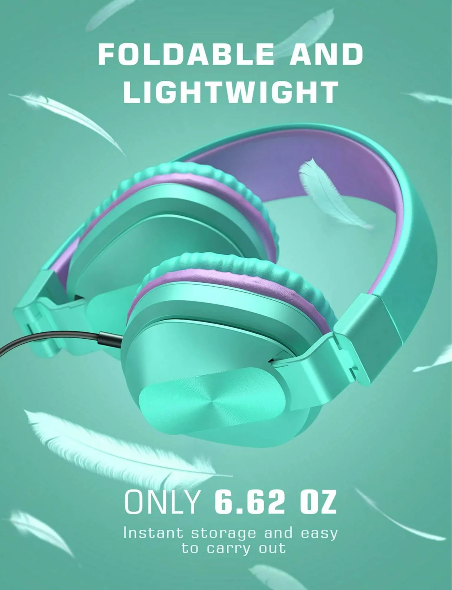 2Pack Kids Headphones with Microphone for School Classroom Bulk Set, Volume Limiter 85/94dB, Wired Girls Headphones with Foldable Design for Online Learning/Travel/