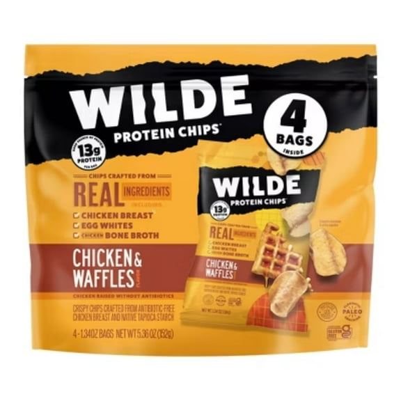 WILDE SNACKS - Protein Chips - Chicken & Waffles - 4ct 5.4OZ ( Pack of 8)