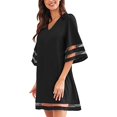 thumbnail image 4 of OUSITAID Femmes Casual Col Rond Maille Patchwork Manches Évasées 3/4 une-Ligne Robe Tunique, 4 of 6