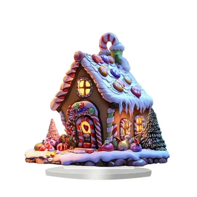 A Acrylic Christmas 2D Desktop Decoration With Gingerbread House Designs For Enhancing Holiday Mood In Various Spaces