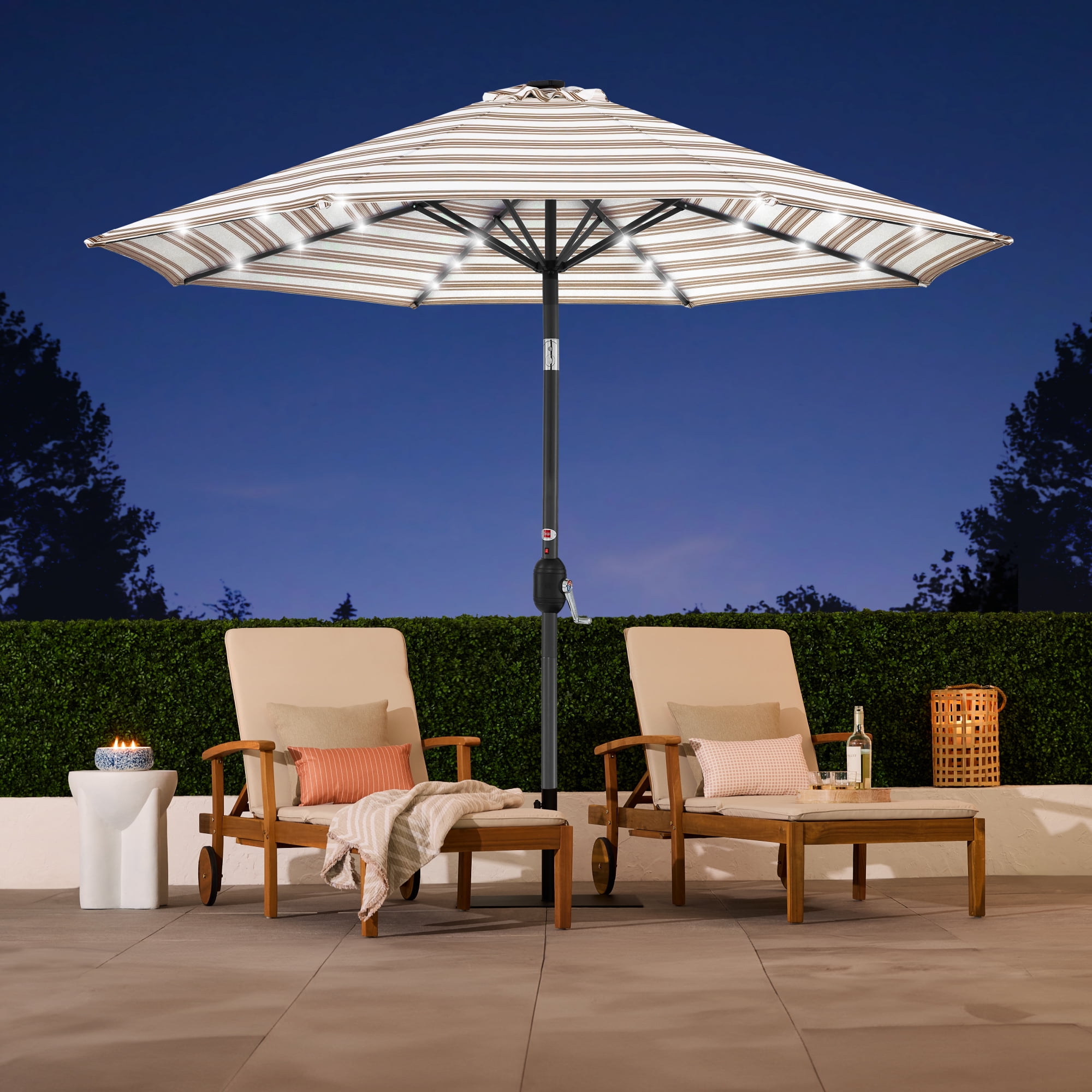 Best Choice Products 10ft Solar LED Lighted Patio Umbrella w/ Tilt Adjustment, UV-Resistant Fabric - Striped Tan