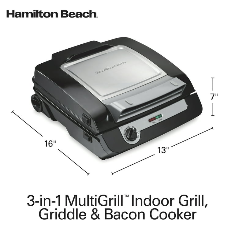 Hamilton Beach 3-in-1 Indoor Grill and Electric Griddle, Grill and Bacon  Cooker Combo, Opens 180 Degrees to Double Cooking Space, Removable Nonstick