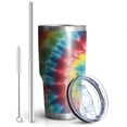 thumbnail image 2 of 30oz Colorful Tie Dye Pattern Tumblers Stainless Steel Tumbler with Lid and Straw,Vacuum Insulated Double Wall Travel Tumbler Cups Mug with Cleaning Brush for Coffee,Tea, 2 of 7