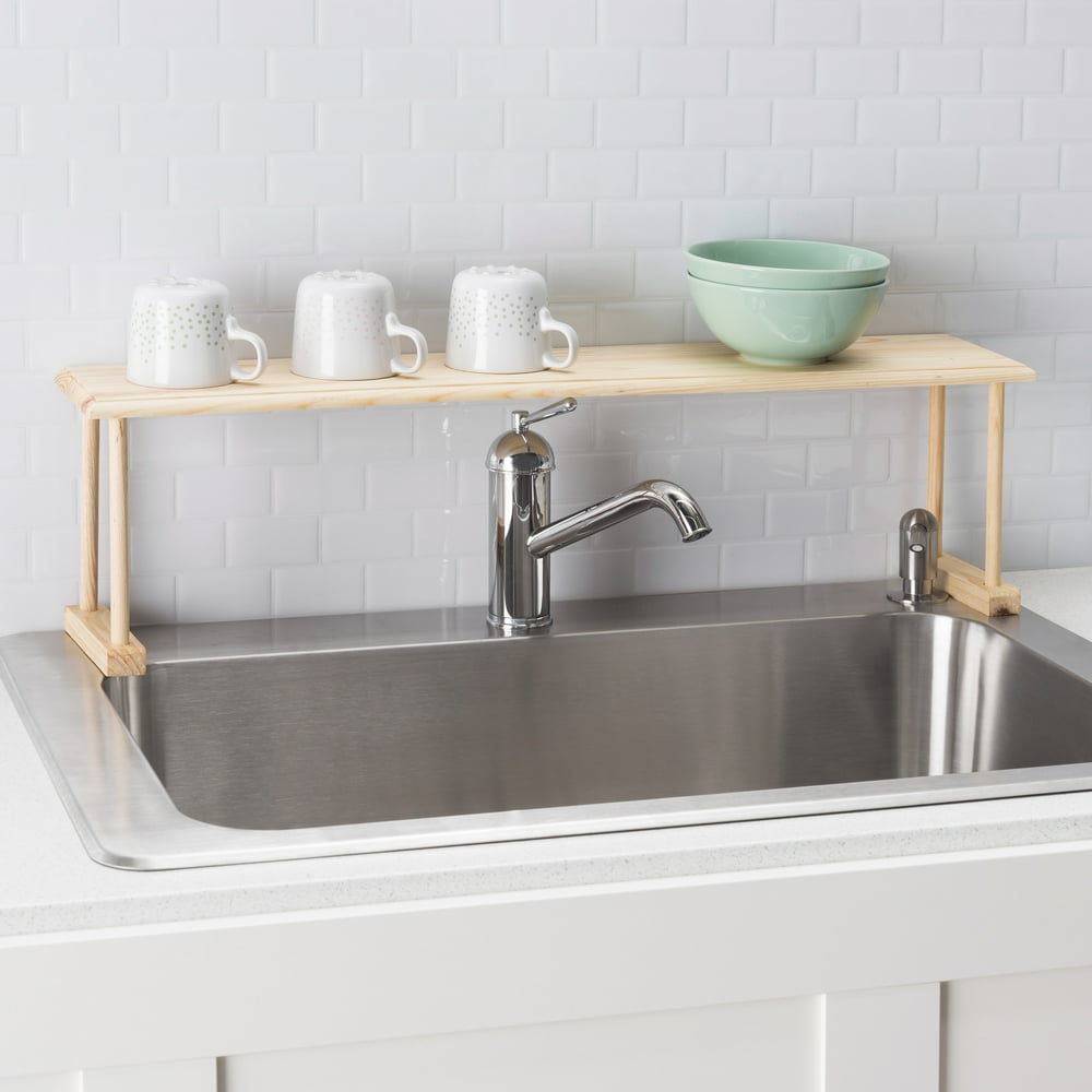 SpaceSaving Oak Wood Over the Sink MultiUse Shelf