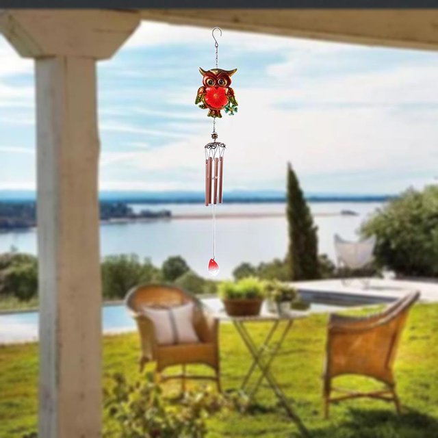 Campanas de búho al aire libre, regalos de búhos para mujeres, decoración de jardín, regalo para , campanas - rojo Macarena campanillas de viento de búho