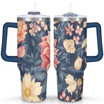 Modern Oil Painting 40 Oz Tumbler with Handle Lid and Straw, Stainless Steel Double Walled Vacuum Insulated Cup, Cute Birthday Gifts Tumbler for Women Men Friends