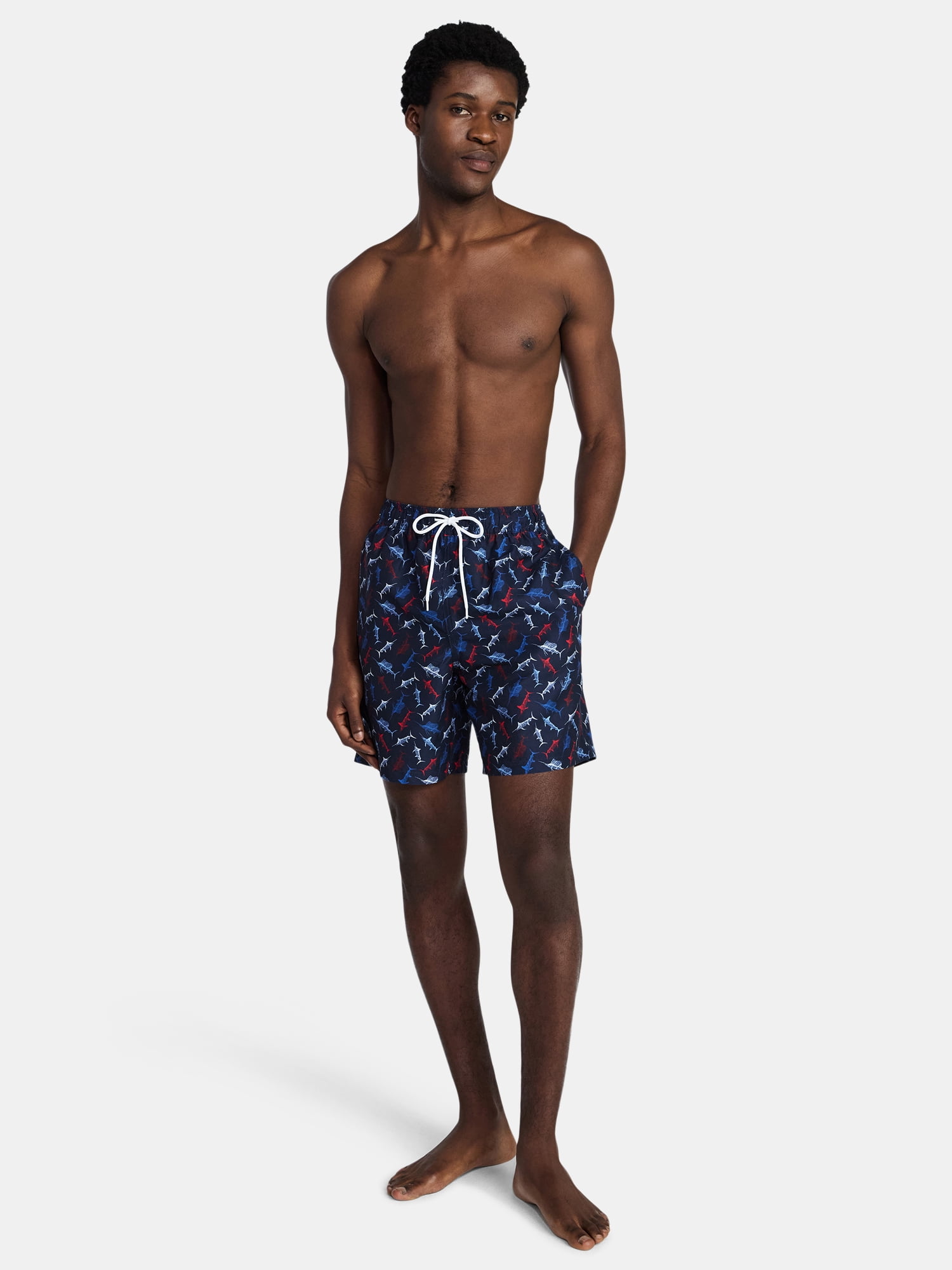 Fourth of July Men's & Big Men's Americana Swim Trunks from Way to Celebrate, 7" Inseam, Sizes S-3XL