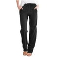 thumbnail image 2 of Wiyuqeen Baggy Straight Wide Leg Pants for Women with Pockets Ladies Cotton Linen Slacks Casual Solid Color Drawstring Elastic Waist Daily Trousers, 2 of 6