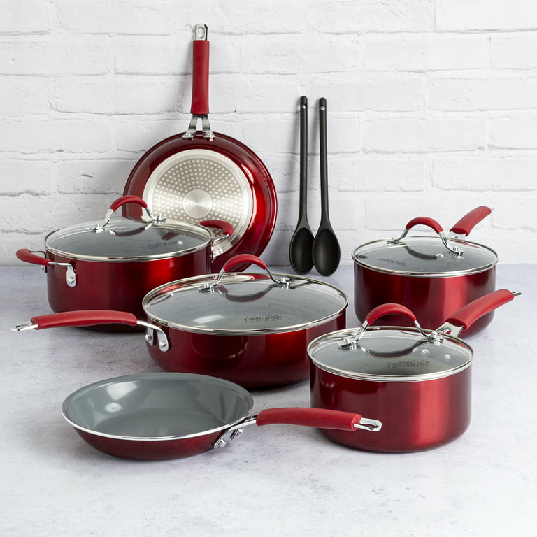 Kitchen Red Cookware Set Pots Pans Set Nonstick Aluminium 6 Piece 