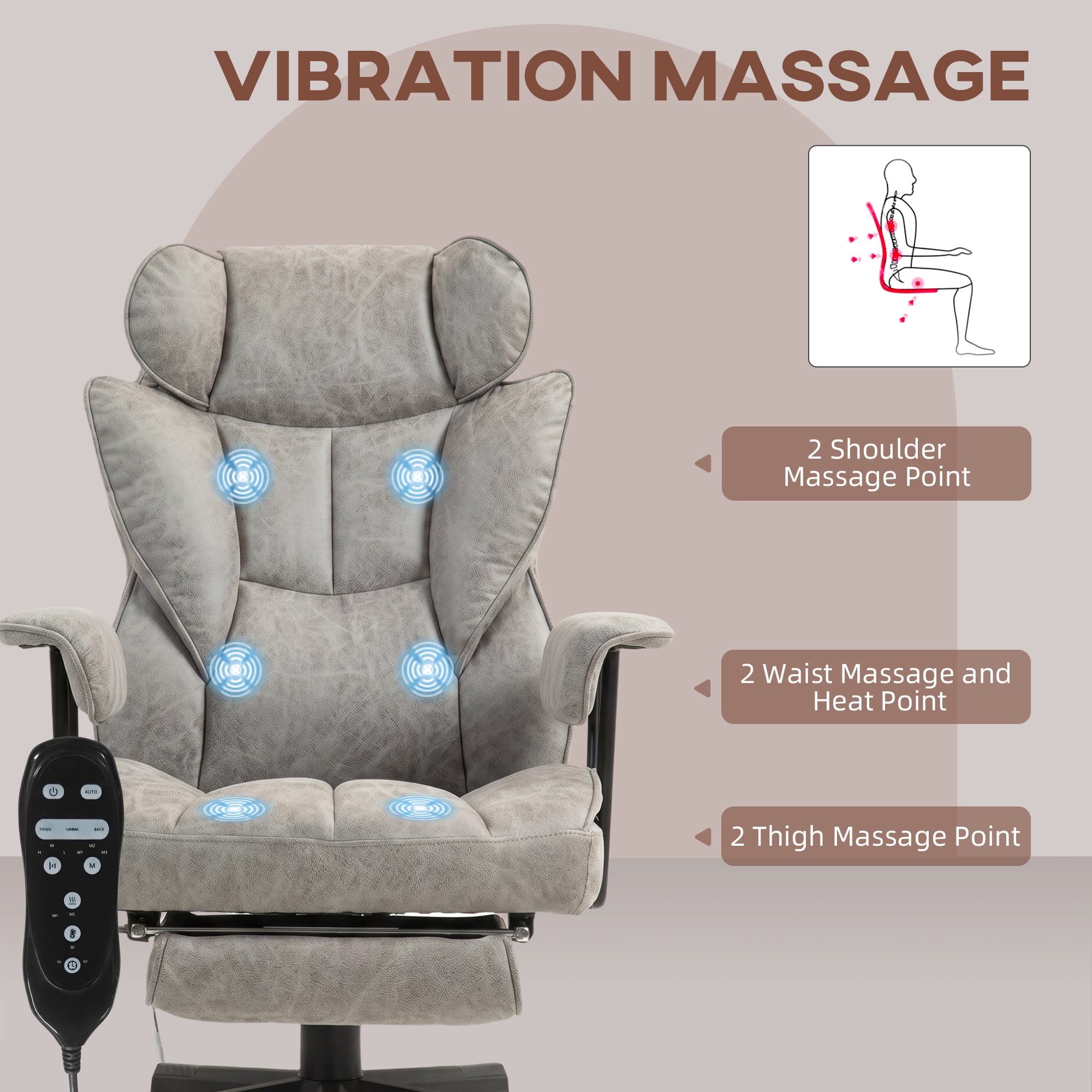 HOMCOM 400LBS Massage Executive Office Chair, Big and Tall Office Chair with Footrest, Lumbar Support and Reclining Function, Gray